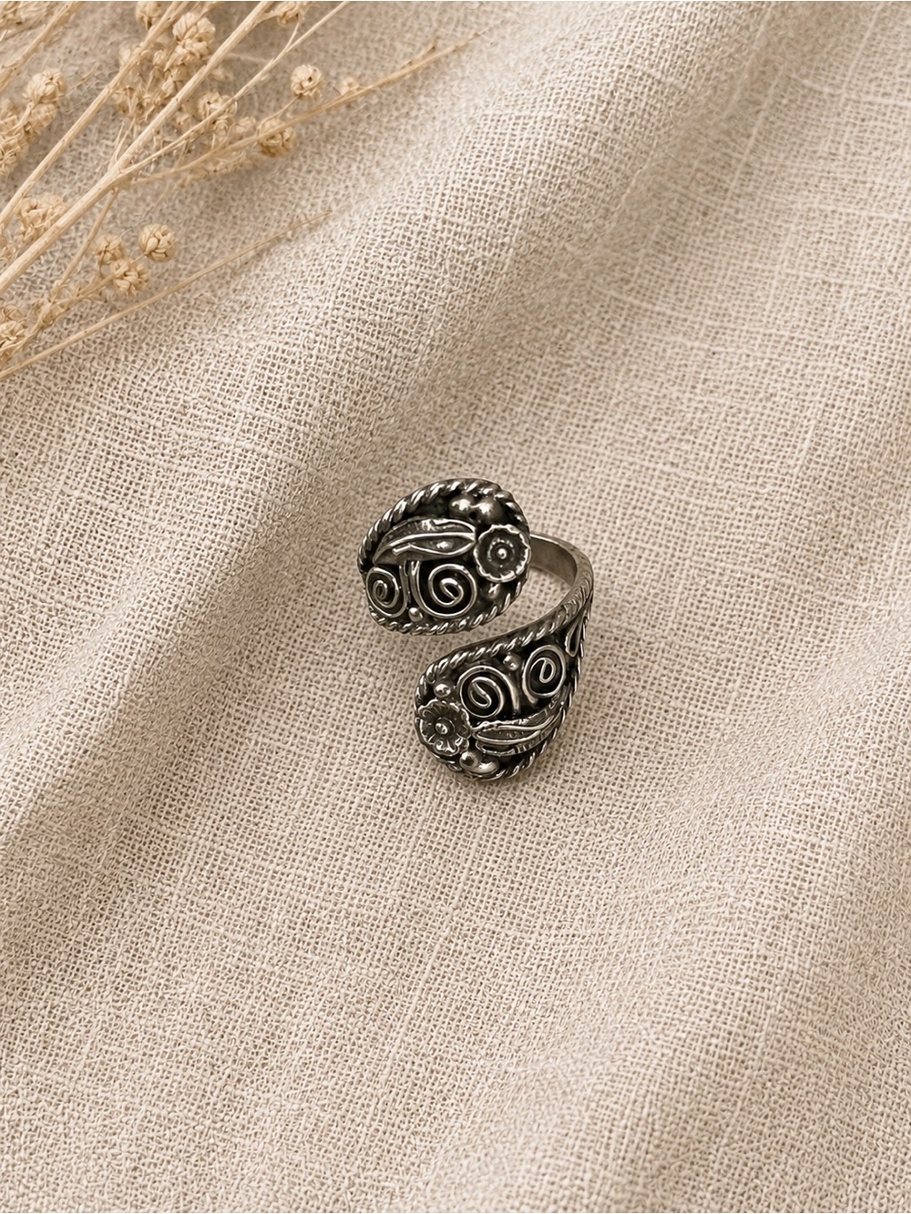 Vintage Navajo Sterling Silver SC Signed Spoon Bypass Ring Size 7.5
